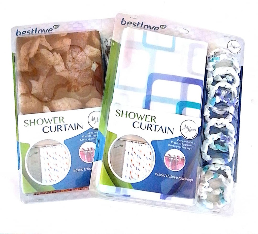 SET CORTINA DE BAÑO CON ARGOLLAS DE POLIESTER